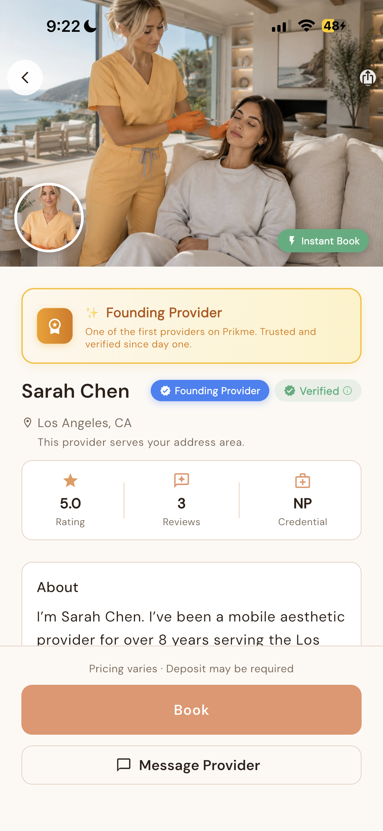 Provider profile in the Prikme app
