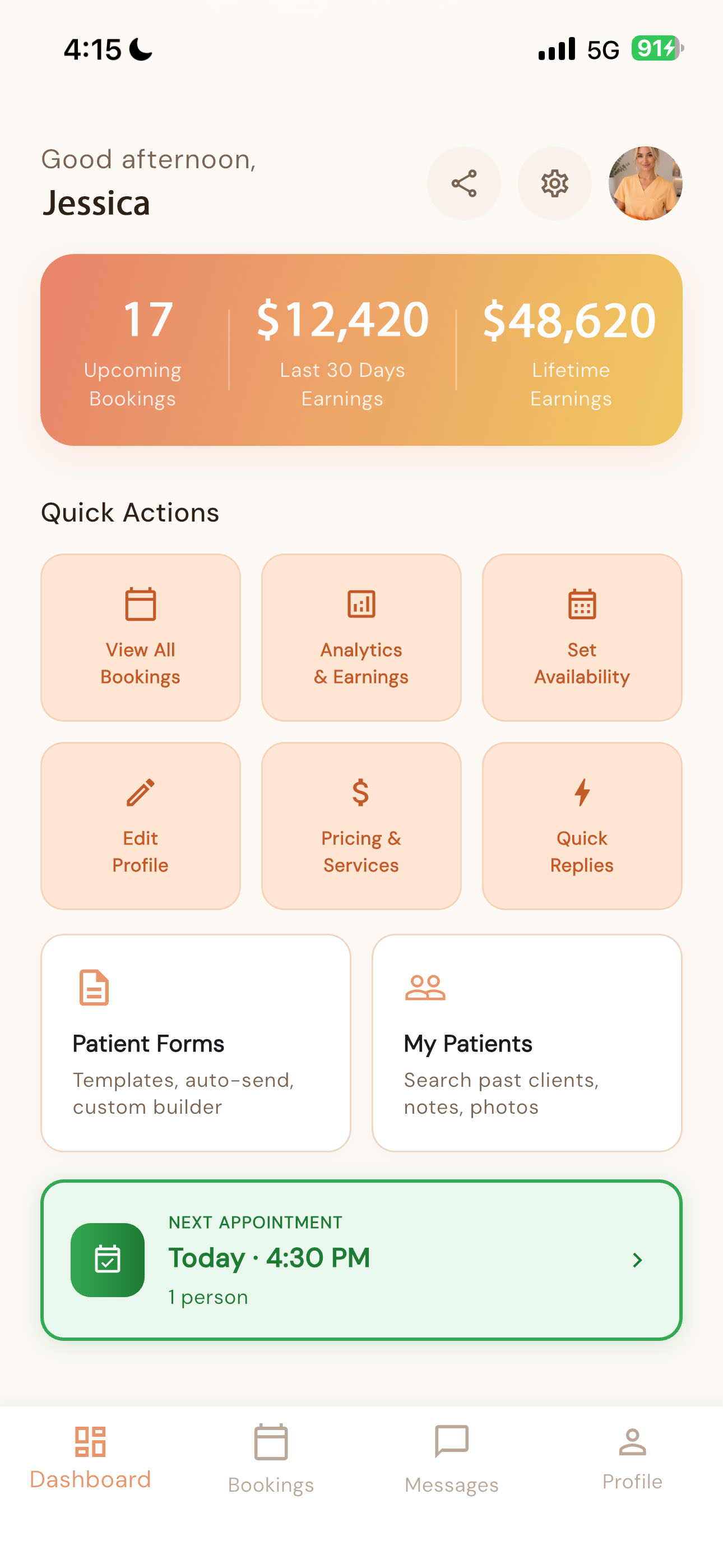 Provider dashboard in the Prikme app